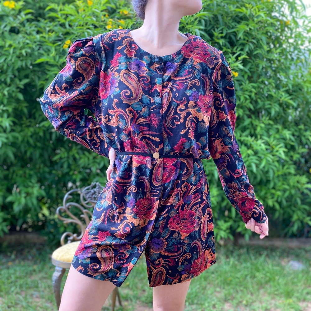 Vintage floral print long sleeve dress